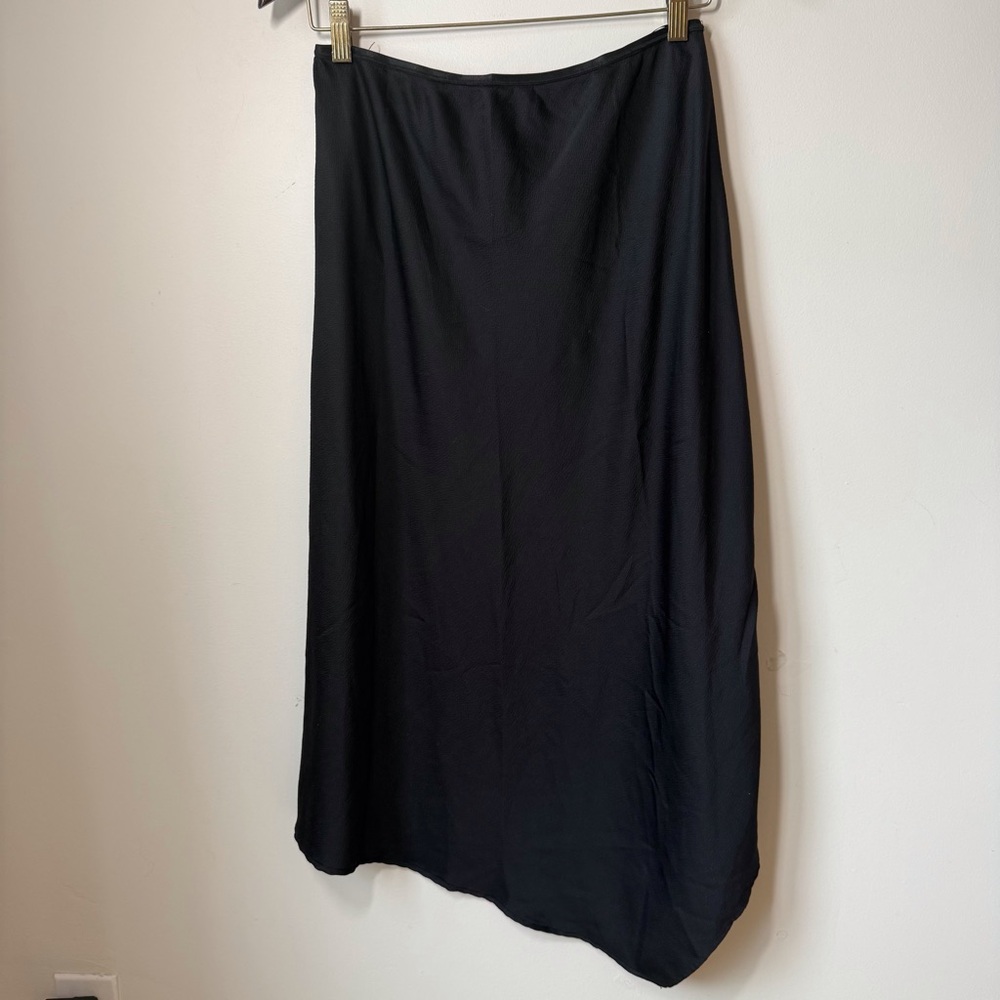 French Connection slip skirt asymmetrical hem elastic waist textured satin M
